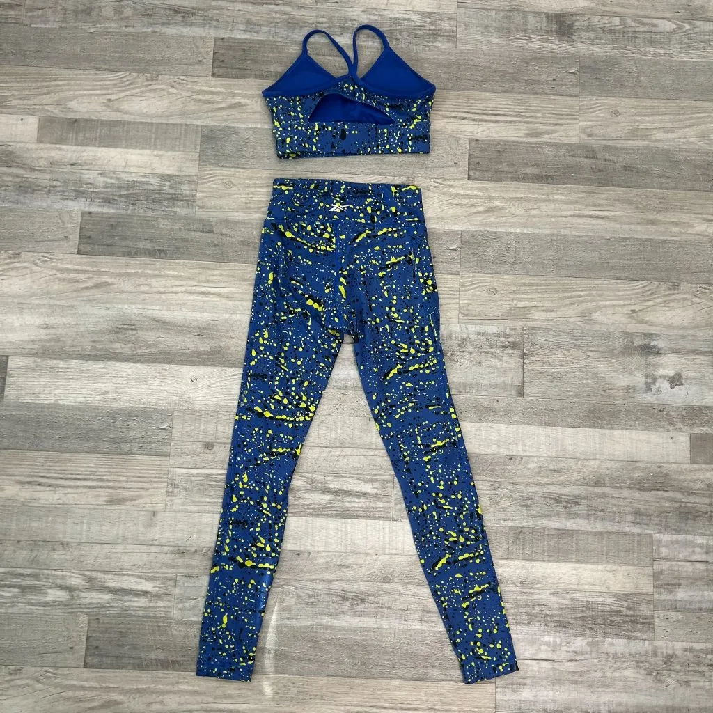 Reebok Blue Yellow Athletic Set Sports Bra Full Length Leggings K2 - Image 8