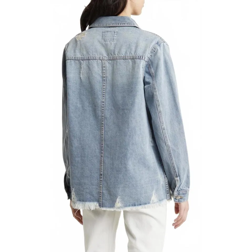 Thread & Supply Cotton Distressed Villa Frayed Denim Jacket Light Wash NWT Small Blue - Image 2