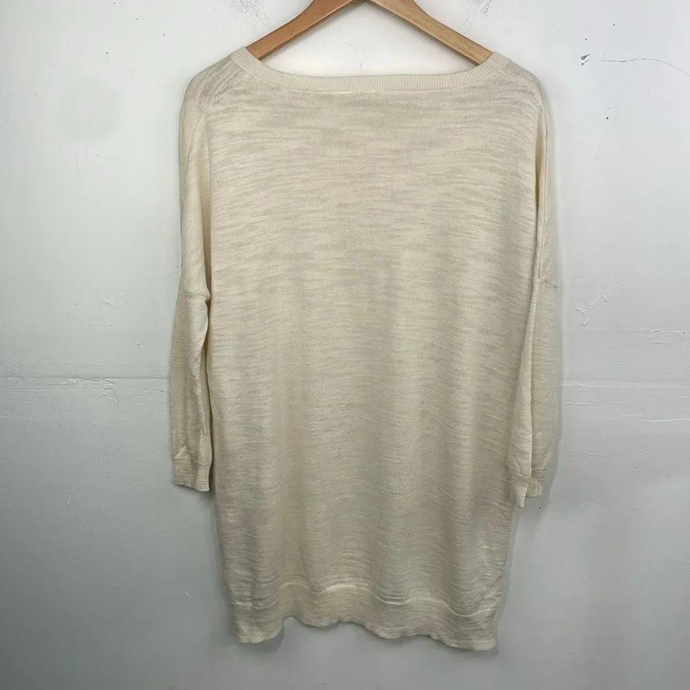 Anthropologie Moth Womans Ivory Tan Sweater Oversized Long Tunic Slits size XS - Image 6