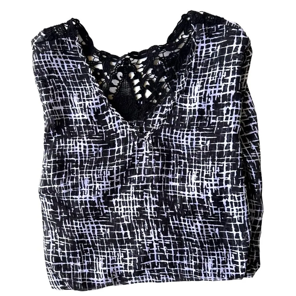 Fifth & Park Tunic Top Large Dress Swimsuit Coverup Black White Abstrac… Size undefined - Image 11