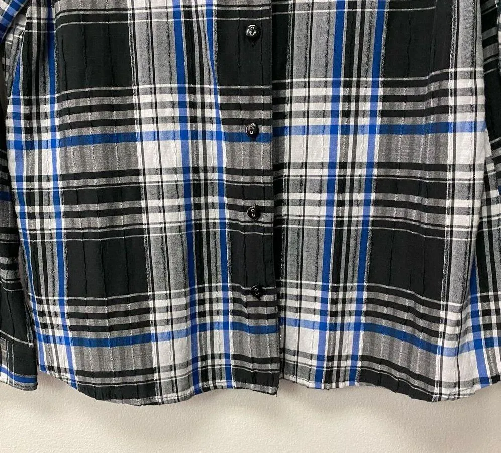 Allison Daley Women’s Shirt Petite 10P Button Up Long Sleeve Black Blue Plaid - Image 6