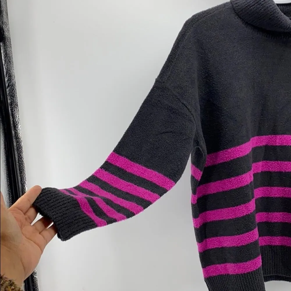 Vince Camuto pink grey striped turtleneck sweater boxy oversized sz LP - Image 3
