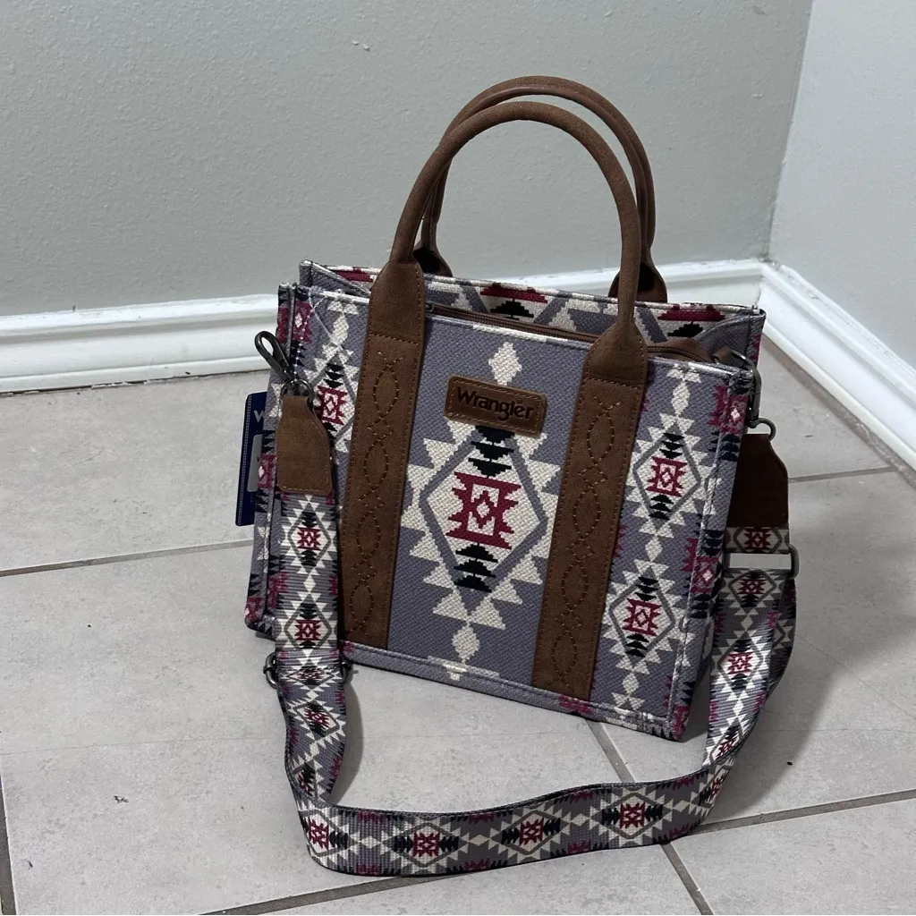 Wrangler Women Aztec Southwestern Crossbody Tote Lavender Bag Purse - Image 2