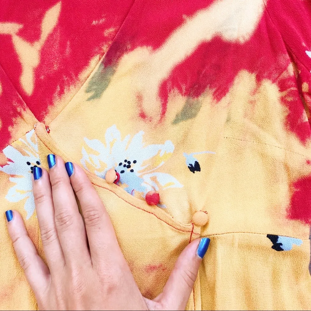 Free People • Time On My Side dress mini floral wrap red yellow crepe tie dye - Image 7
