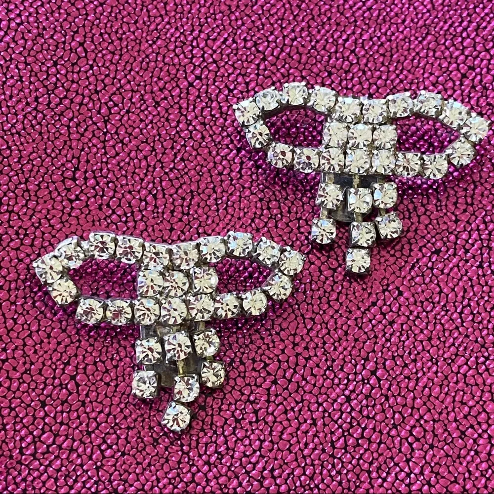 Vintage Rhinestone Bow Shoe Clips Silver - Image 6