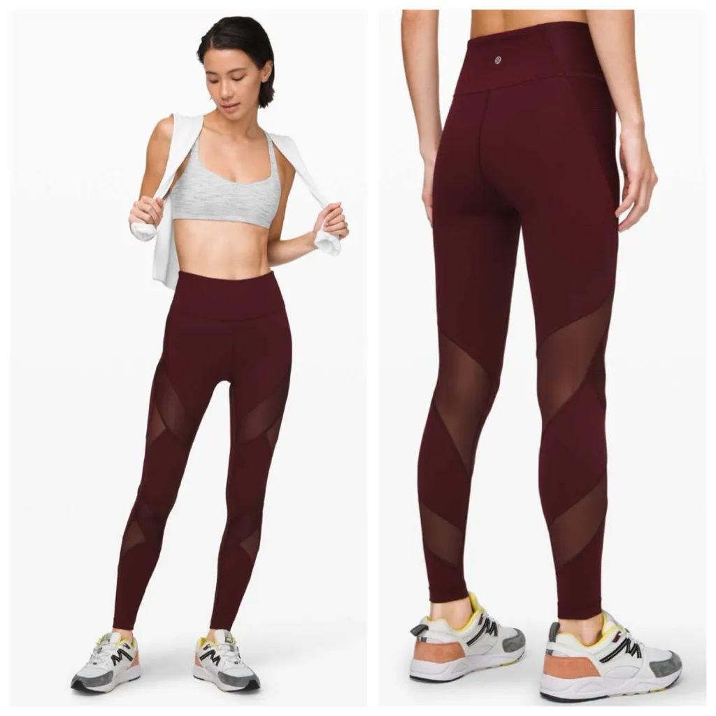 Lululemon Wunder Under High-Rise Tight 28" Mesh Leggings, Garnet (Red) sz. 6 - Image 2