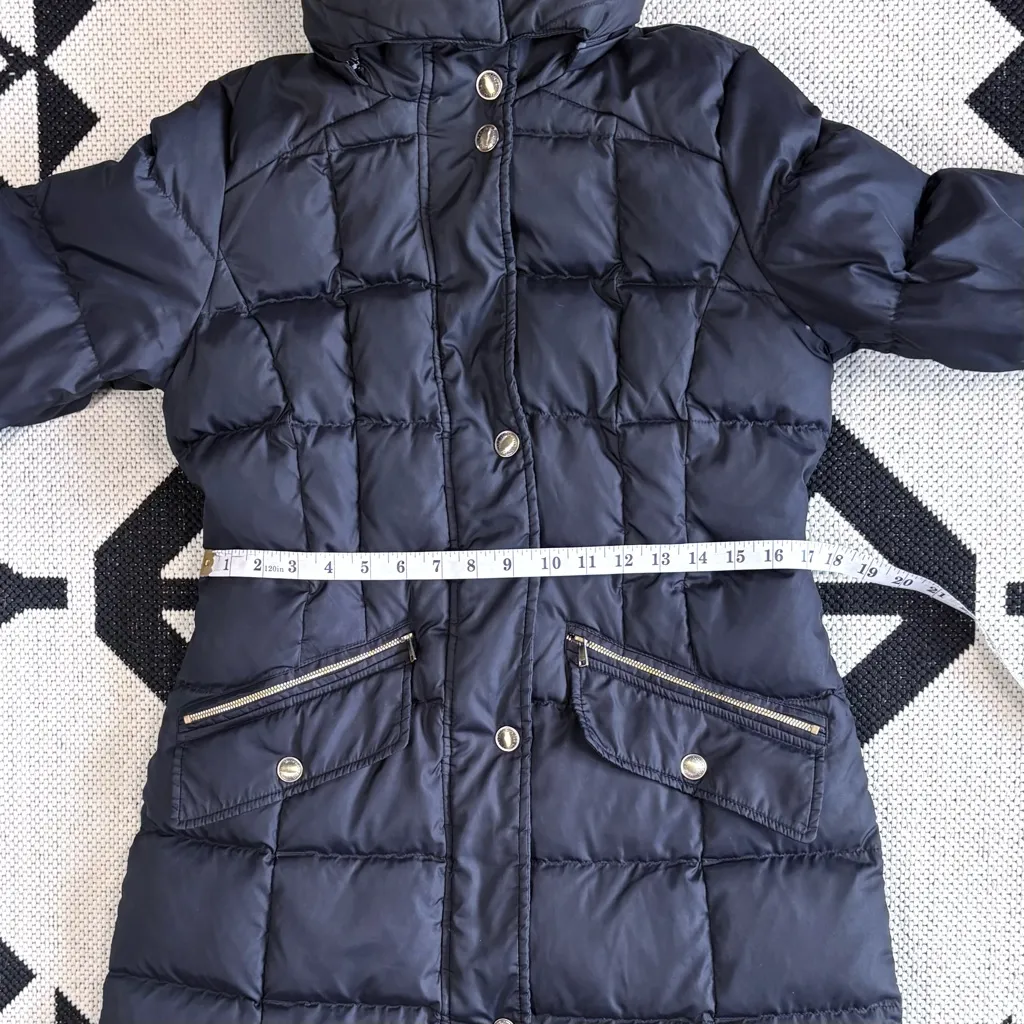 London Fog Faux Fur Trim Hooded Down & Feather Puffer Coat in Black Small - Image 8