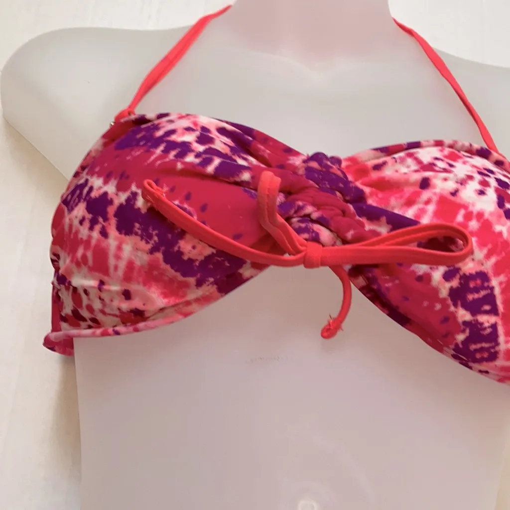 California Waves Hot Pink Tie Dye Size Medium Bandeau Top & Bottoms A62 - Image 2