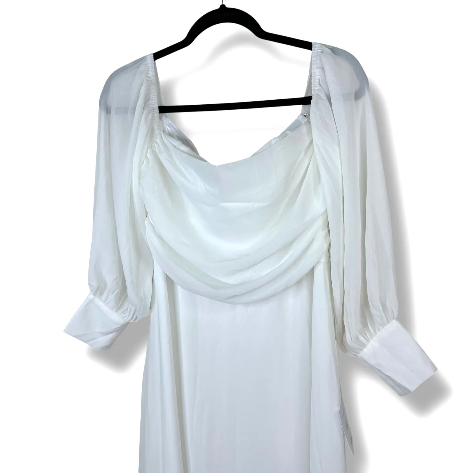 Lulus NWT Adorna White Off-the-Shoulder Semi-Sheer Chiffon Maxi Dress Large - Image 5