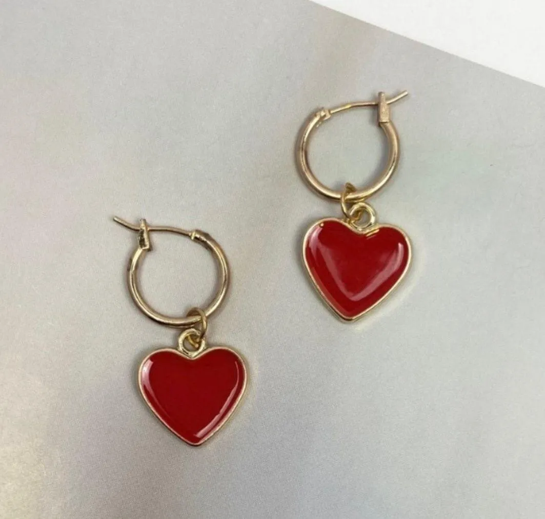 18K Gold Plated Red Heart Dangle Drop Earrings for Women - Image 3
