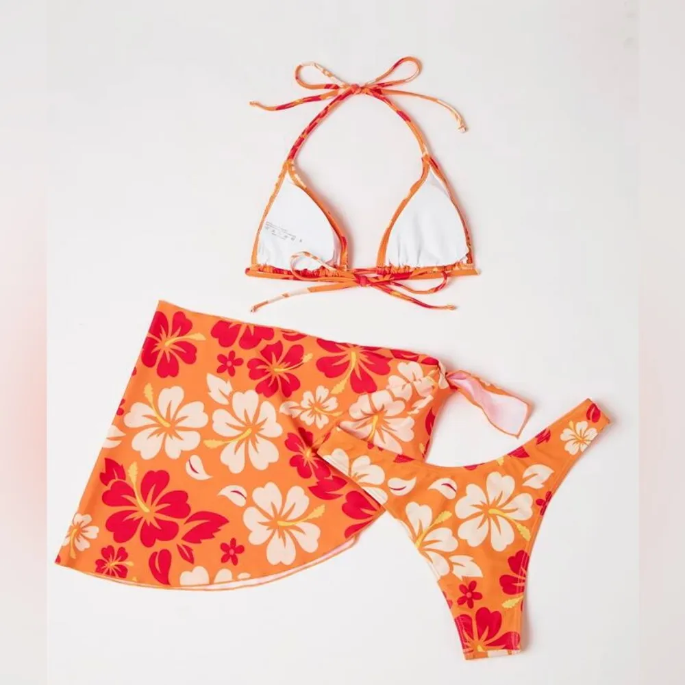 SHIEN 3pack Floral Triangle Bikini Swimsuit & Beach Skirt - Image 2