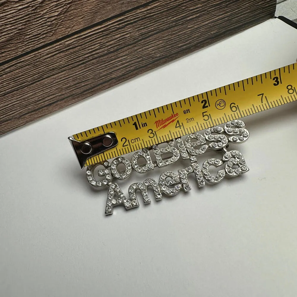 God Bless America Rhinestone Brooch Pin Silver Tone Clear For American Patriot - Image 4