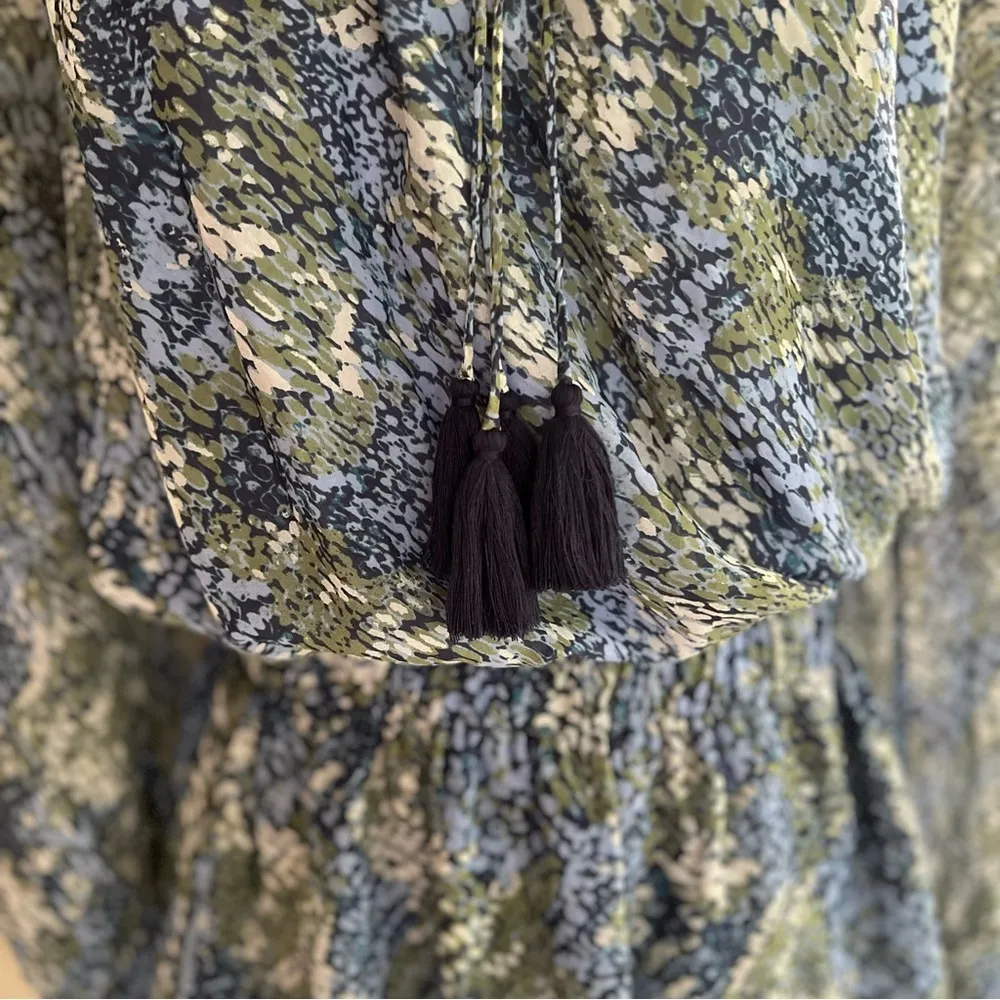 Ramy Brook Brinley Dress Mini Blouson Blue Sage Silk 8 Boho Chic Garden Party - Image 6