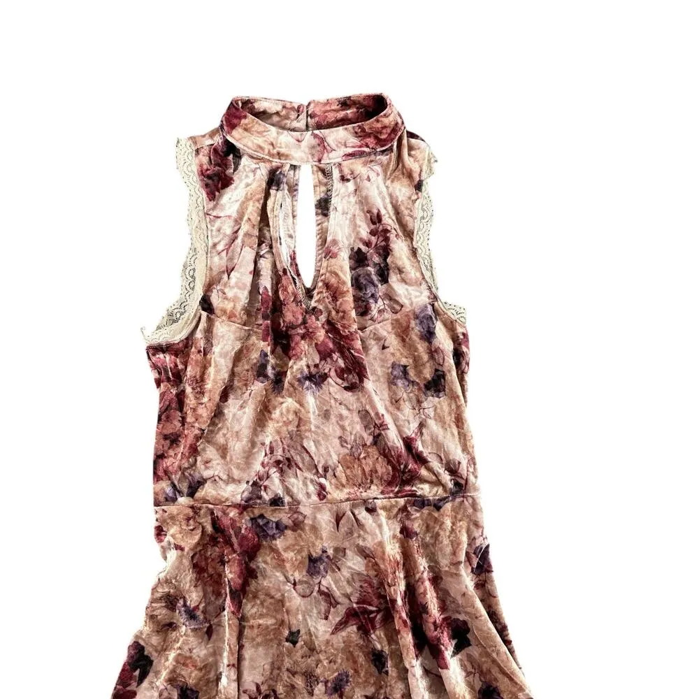 Y2K Vintage Floral Velvet Dress Cottagecore Halter Neck Midi 90s Y2K Romantic - Image 6