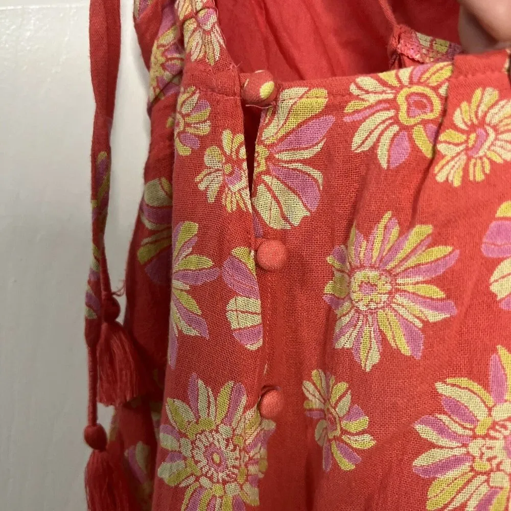 Free People Indigo Molly Floral Pink Printed Sleeveless Tunic Babydoll Top Sz M - Image 5