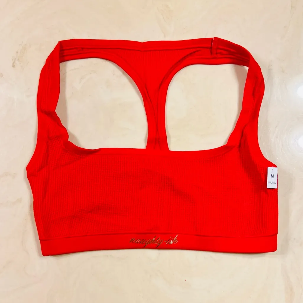 PINK VICTORIA’S SECRET Cotton Dorm Bralette Hipster Panties Red  “naughty-ish” L - Image 2