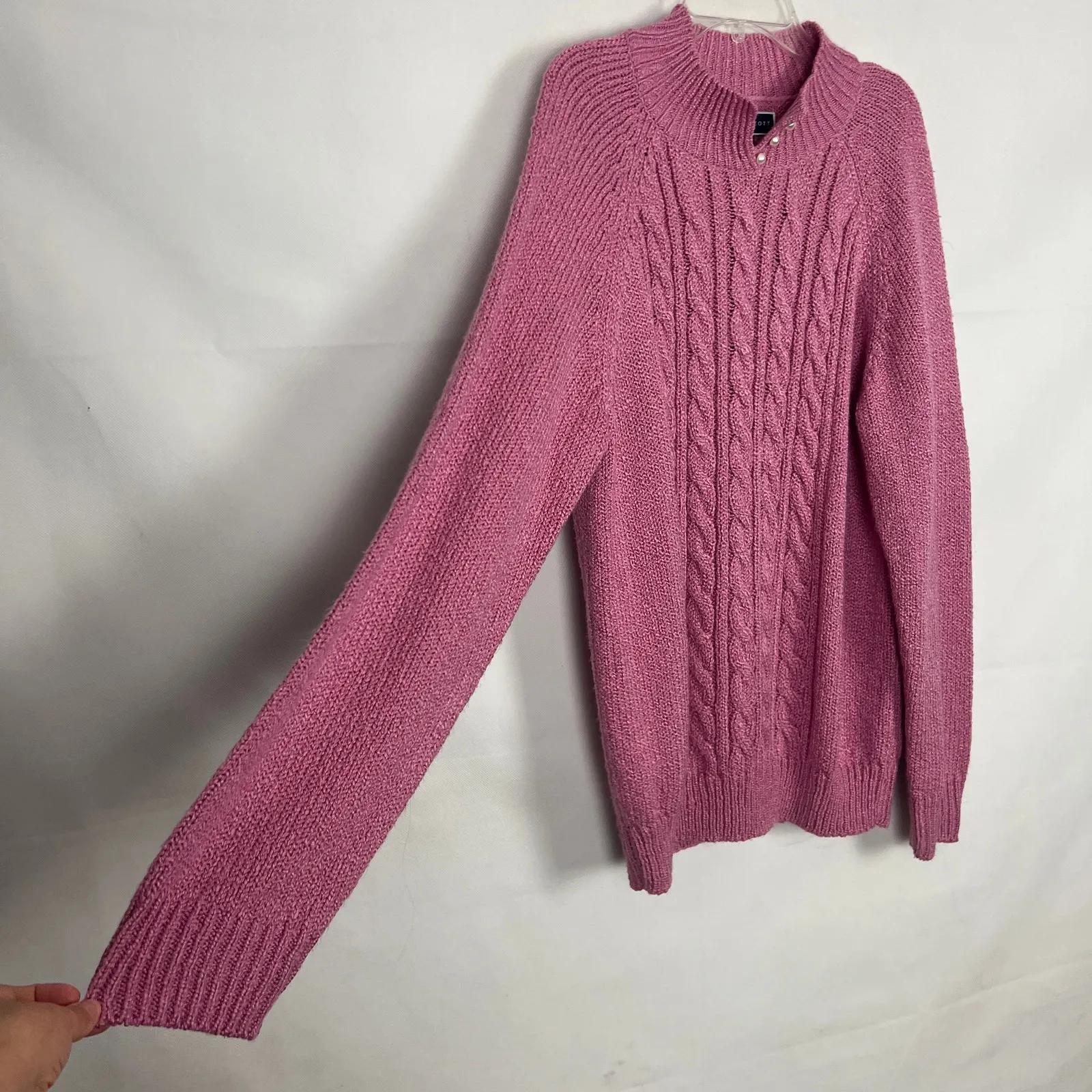 Karen Scott Cable Knit Pullover Pink Sweater Size Large - Image 5