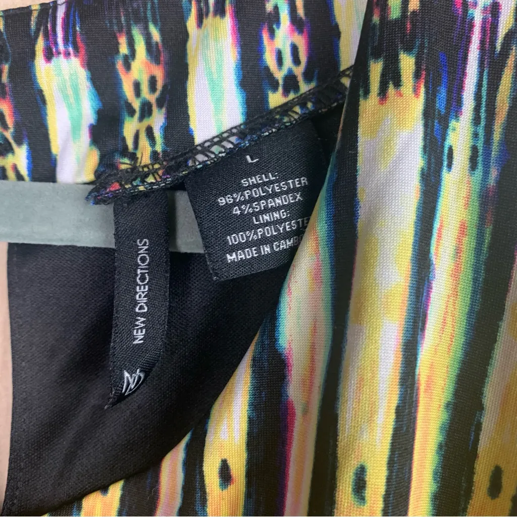 New Directions‎ Yellow and Black Patterned Midi Dress Green Size L - Image 3