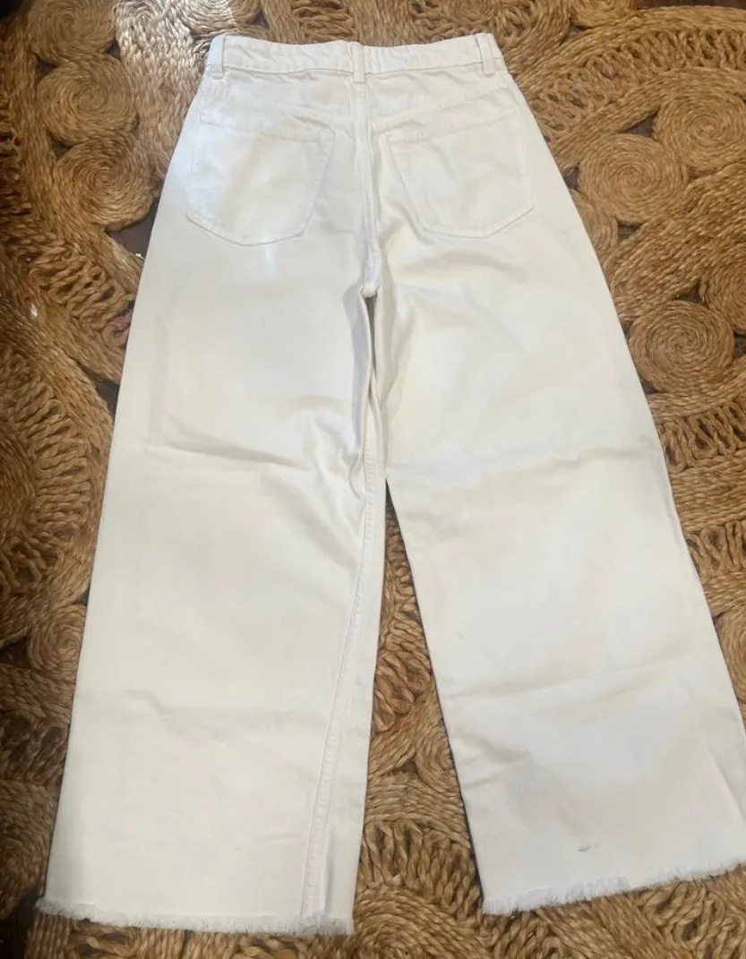 Zara Womens High waisted Wide Leg Jeans White 4 - Image 5