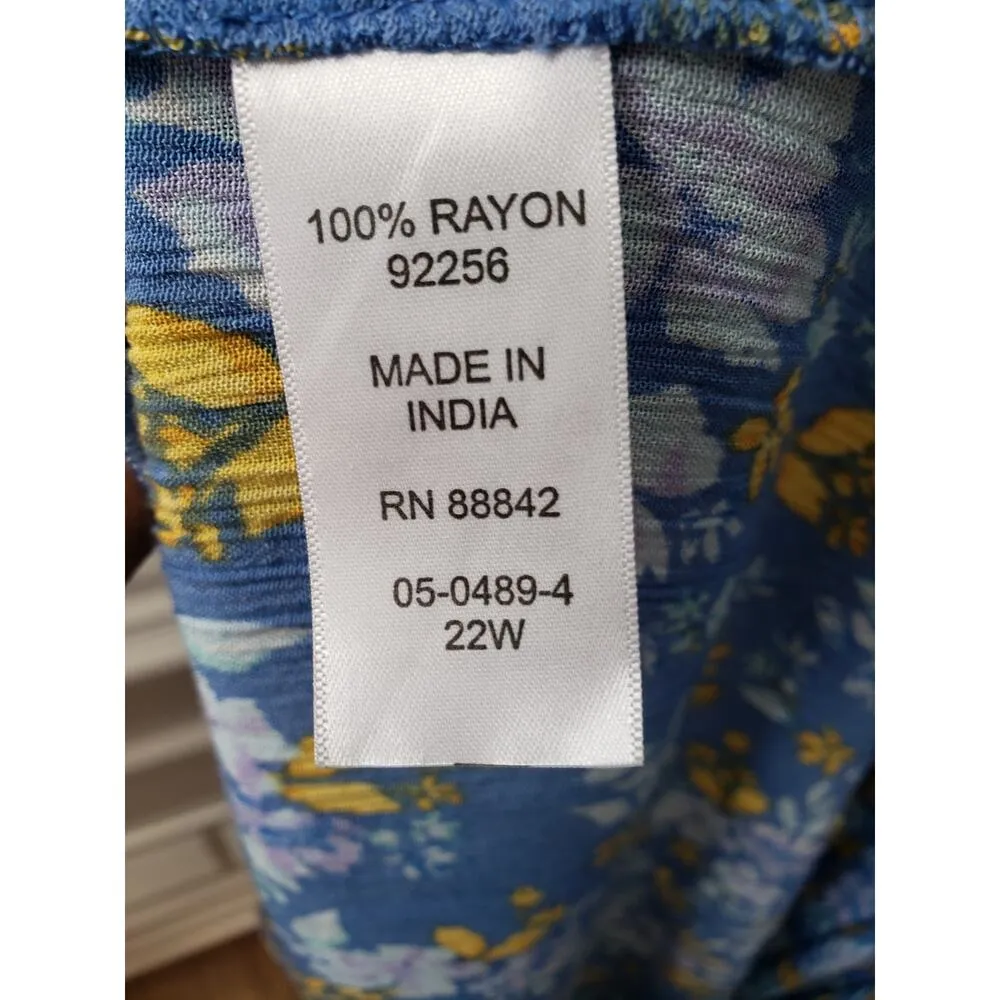 Woman Within Maxi Dress Womens 22W Blue Floral Rayon Long Sleeve Boho Style - Image 10