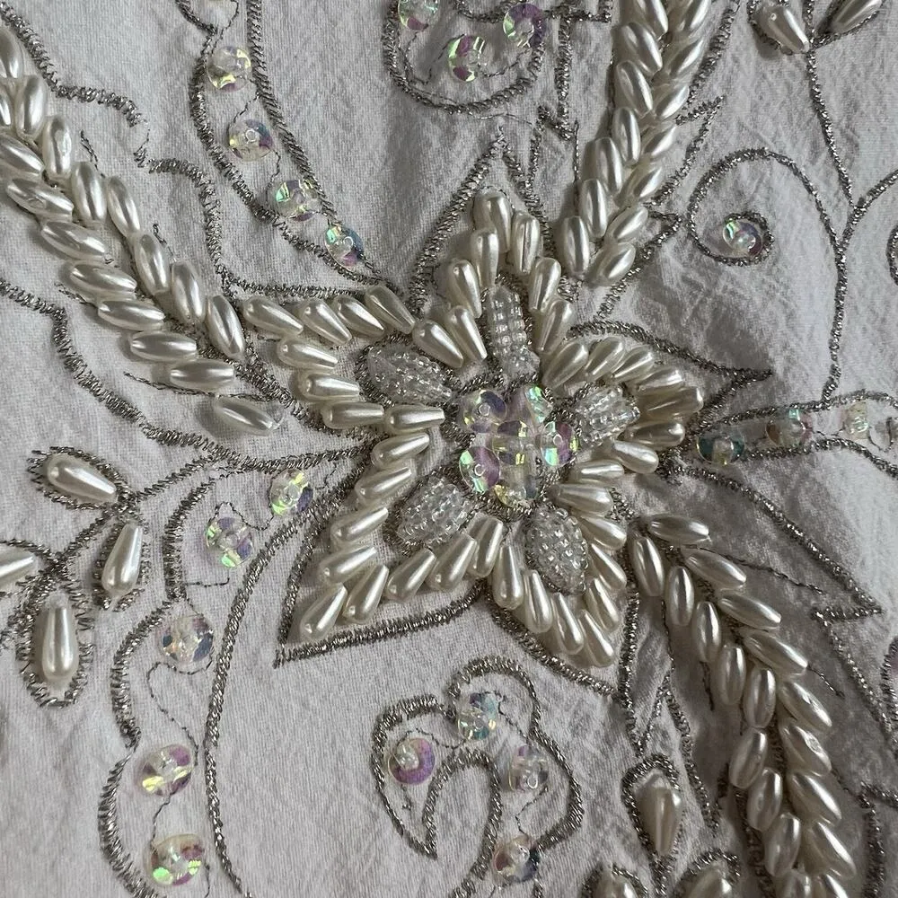 Vtg 90s S Small Shirt Jane Ashley Long Sleeve Button Up Cottagecore Beaded READ - Image 4