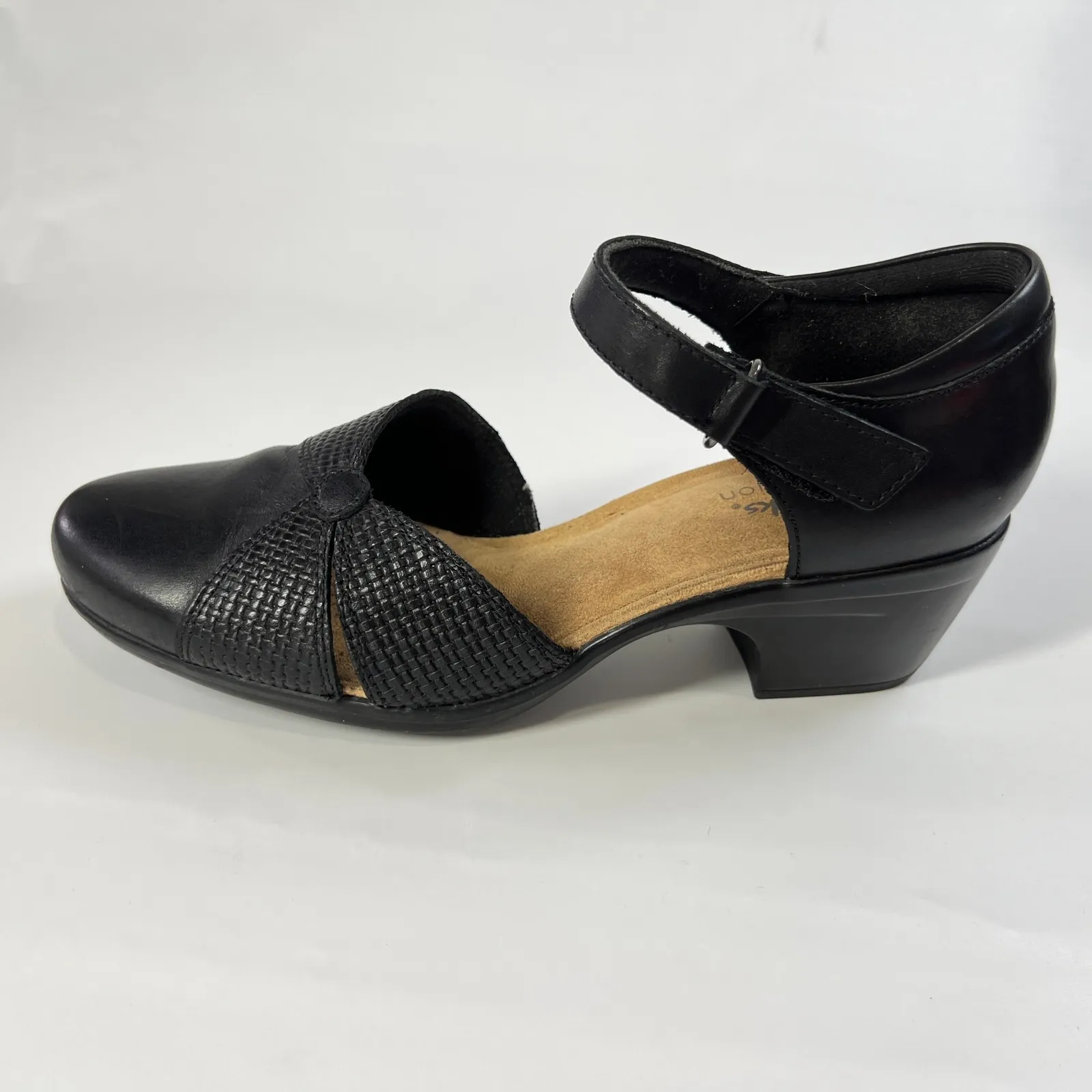 Clarks Collection Women 9.5 Black Leather Ankle Strap Block Heel Comfort Shoes‎ - Image 7