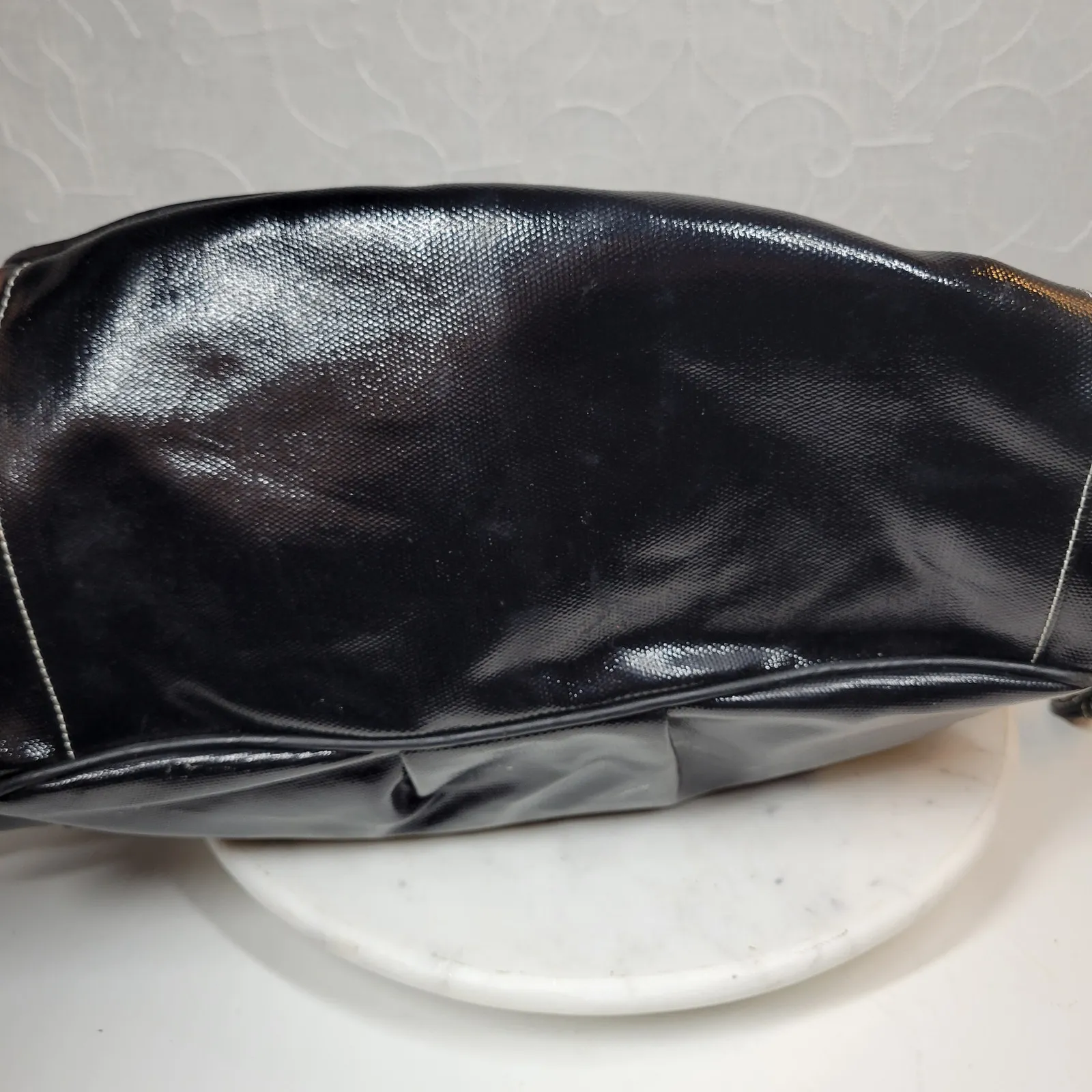 Via Spiga‎ Womens Shoulder Bag Large Black Patent Leather Pockets Lined Hobo - Image 11