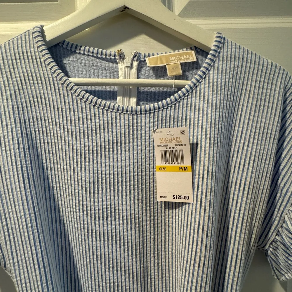 NWT Michael Kors Blue White Striped Tie Mini Dress - Image 5