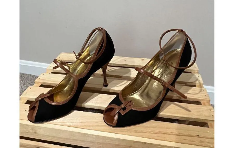 Dolce & Gabbana Women’s Shoes Black brown Fabric Open toe Platform Heels 38.5 - Image 4