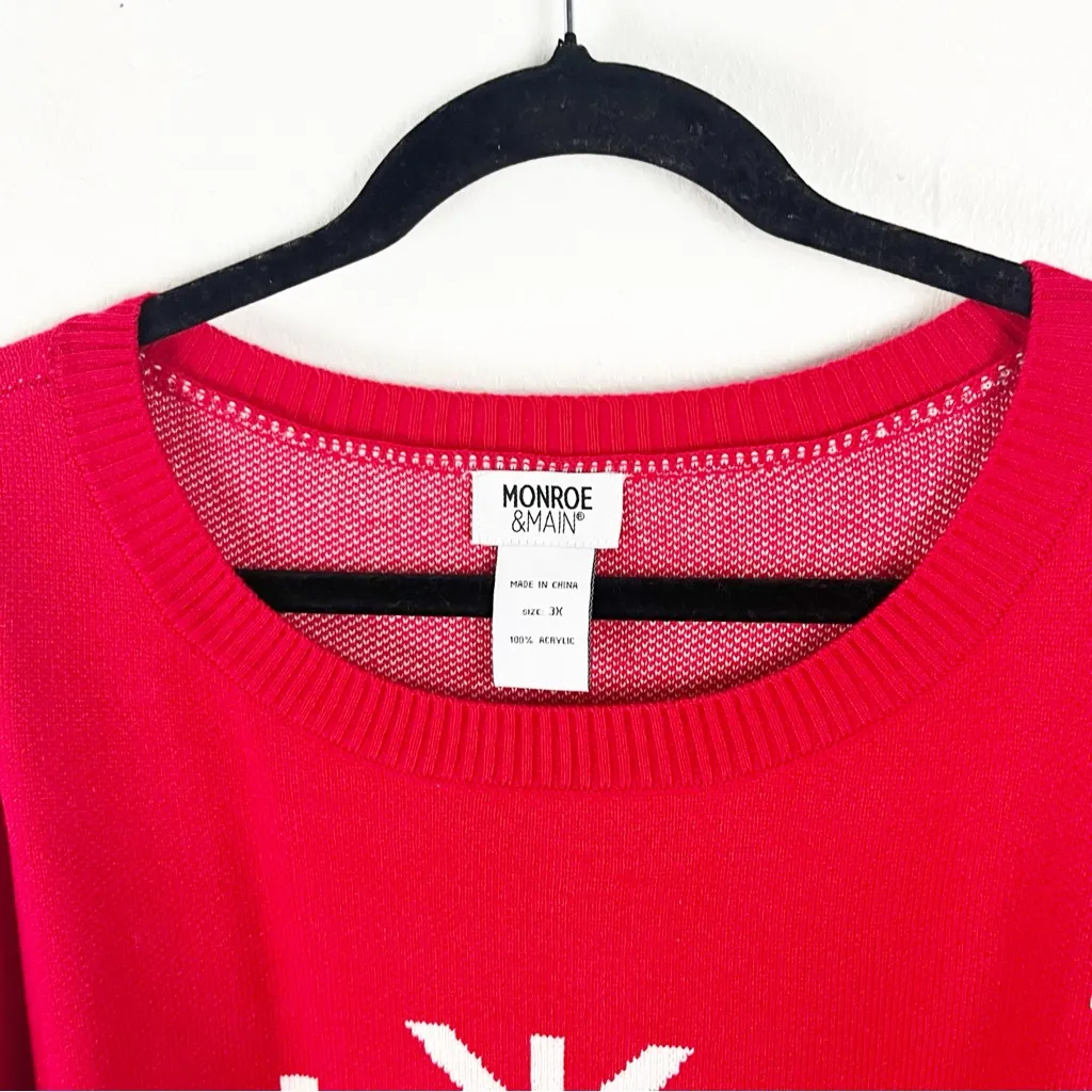 MONROE & MAIN Red Large Snowflakes Print Long Sleeves Crewneck Sweater Size 3X - Image 4