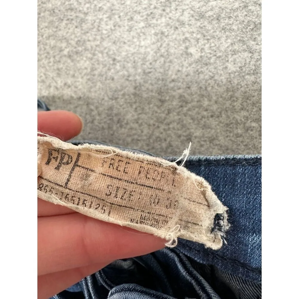 Free People Size 10 Womens Pants Jeans Blue Tie High Waist Hippie Boho Denim - Image 10