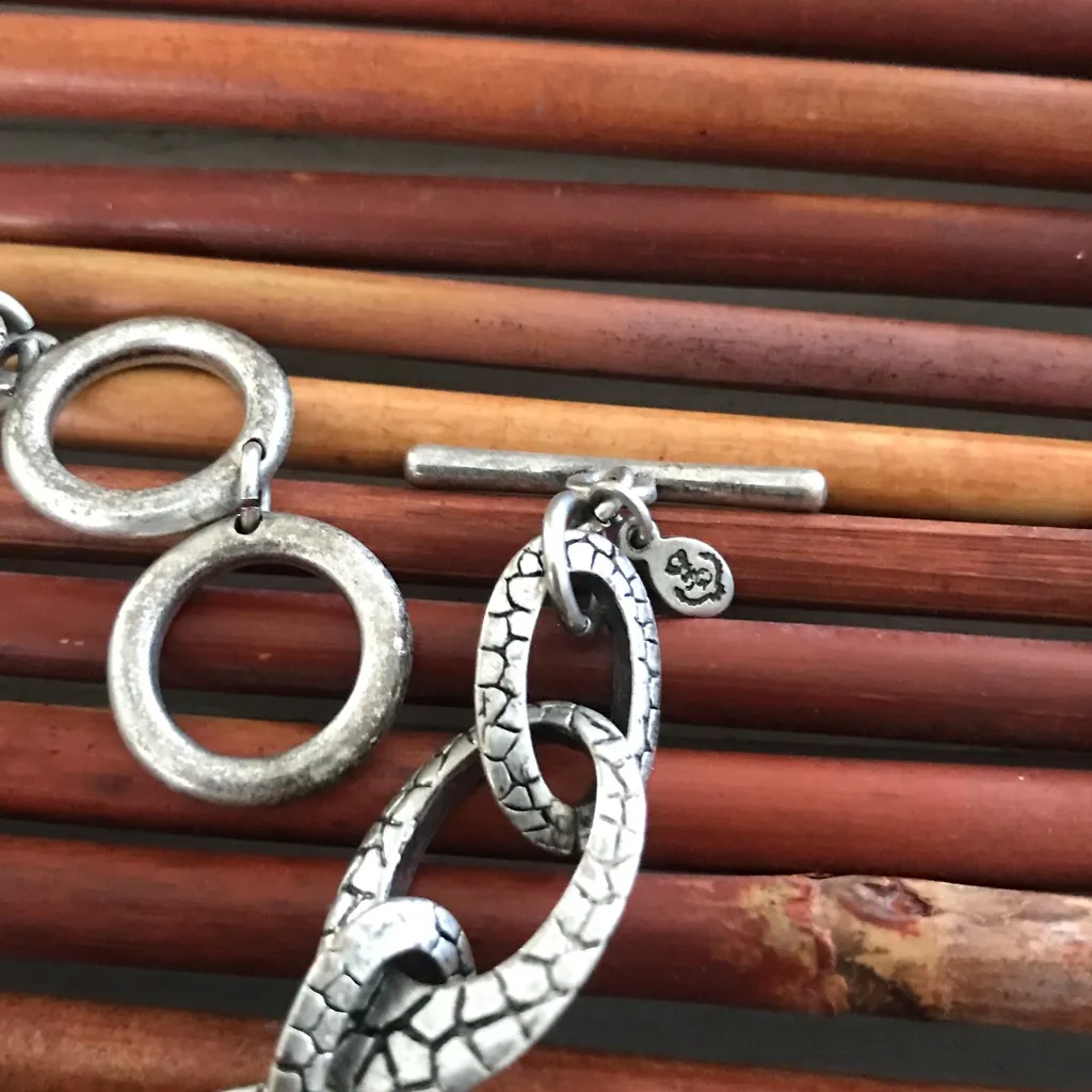 Premier Designs  Silver Tone Oxidized Circle Link Bracelet Toggle Clasp - Image 3