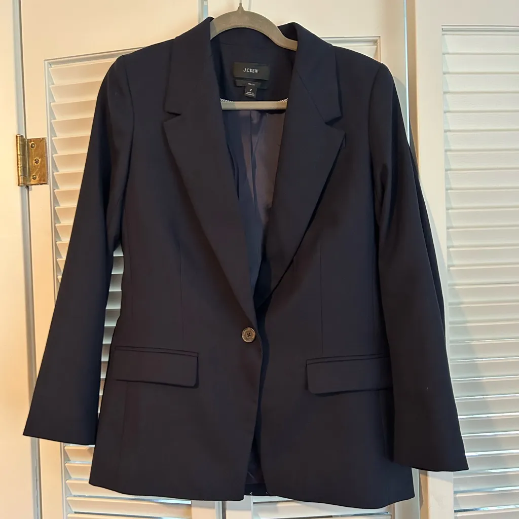 J.Crew Willa Blazer Womens 2 Navy Italian City Wool One Button Preppy Academia - Image 2