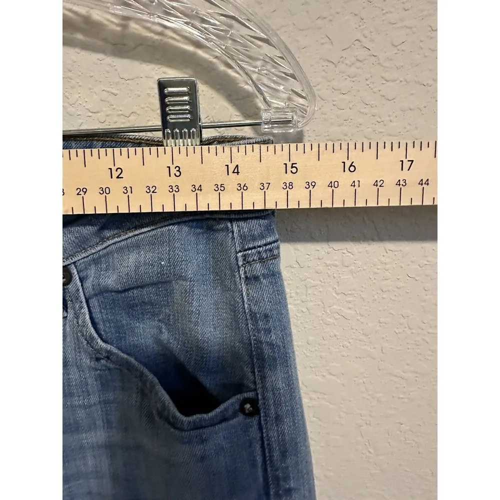 WOMENS HUDSON TRIANGLE FLAP POCKET LT WASH LOW RISE FLARE JEANS Y2K STRETCH‎ 27 - Image 6