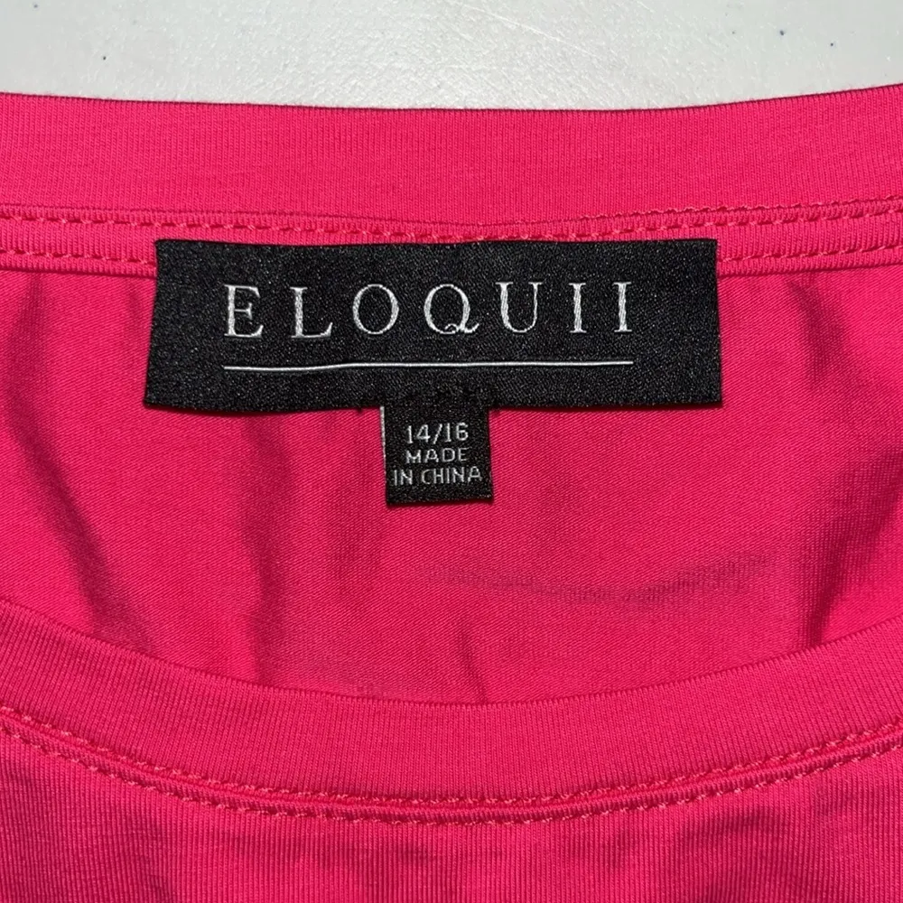 Eloquii Size 14/16 Hot Pink - Ruffle & Pleated Chiffon Hemline Knit Top Shirt - Image 5