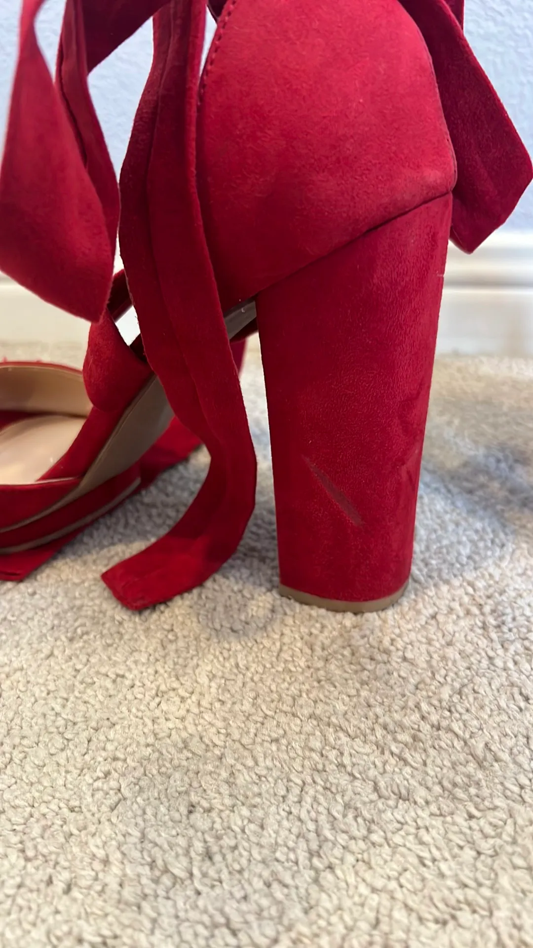 Dark Red Lace Up Heels - Image 3