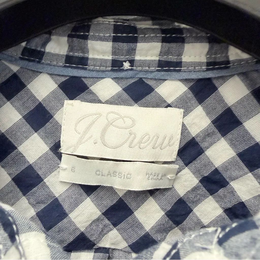 J. Crew Gingham Lightweight Cotton Button Down Shirt, Navy & White | 6 - Image 7