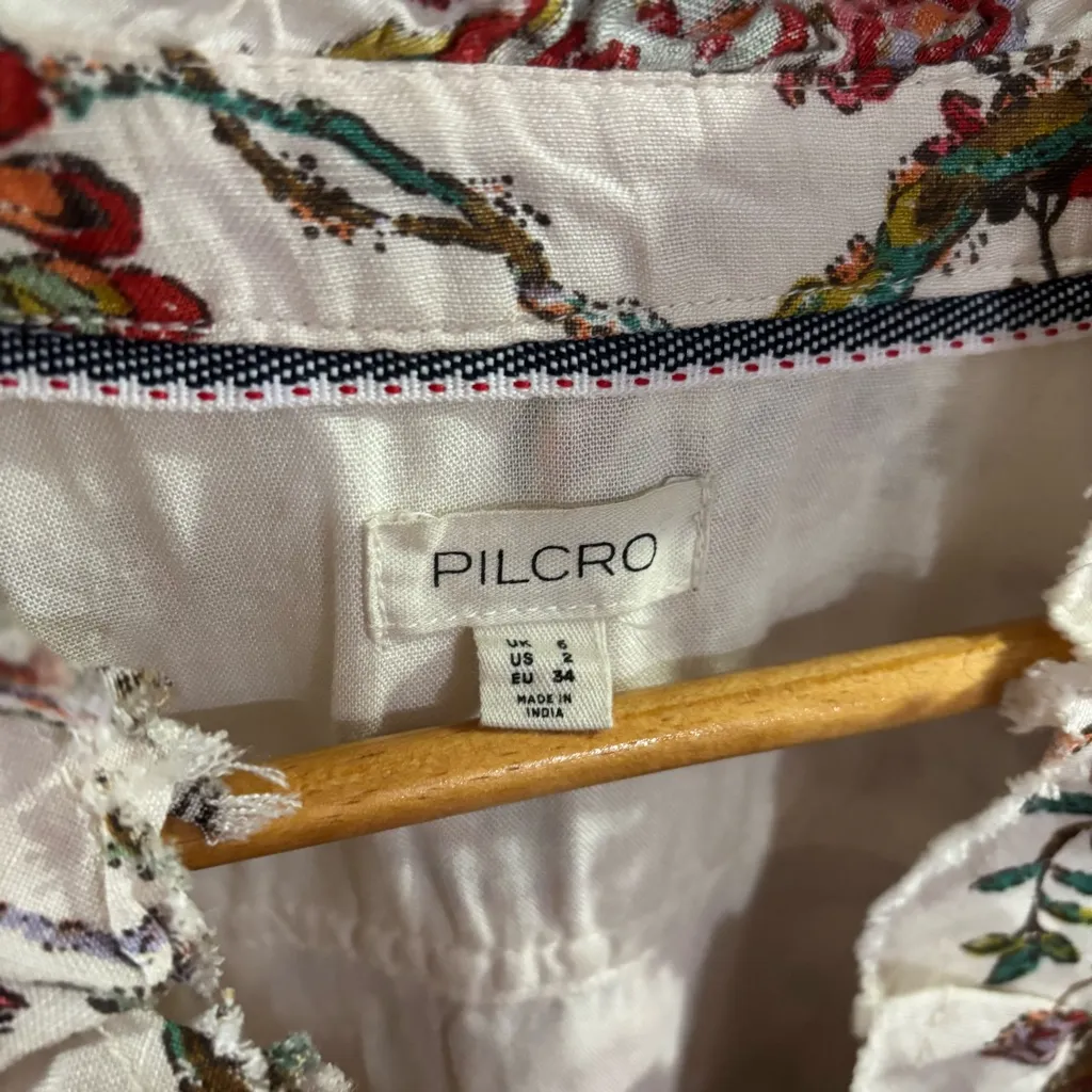 Anthropologie x Pilcro‎ Ruffle-Collar Buttondown Dress Floral Linen Blend Size 2 - Image 10