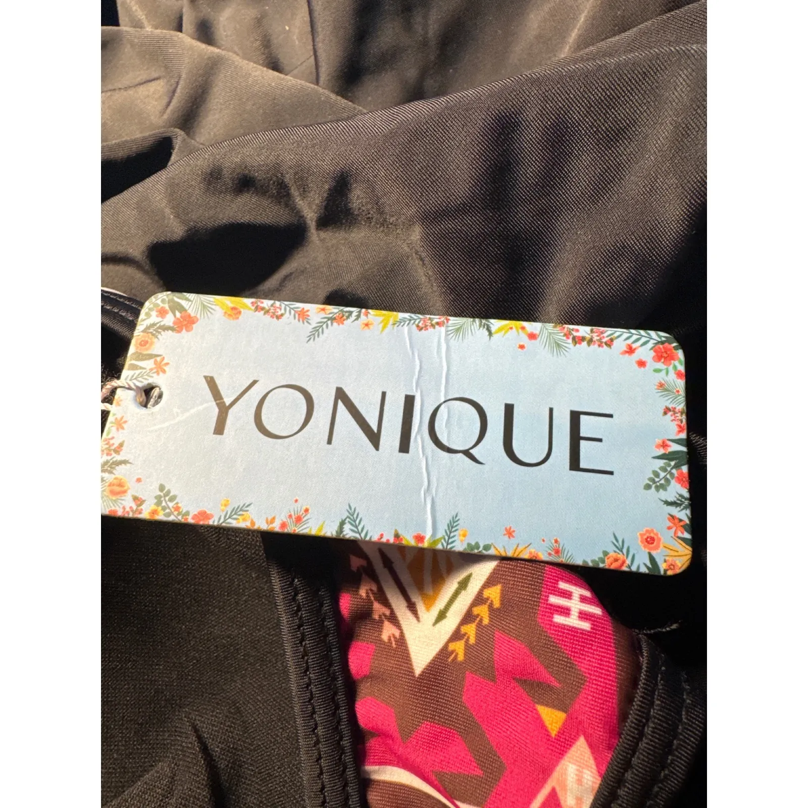 YONIQUE Black Tribal Print Tankini Swimsuit Shorts Set Women's Size L Size L - Image 3