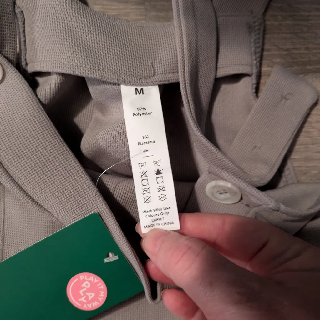 Halara Adjustable Strap Button Waffle Casual Jogger Dungarees Mink Ash Medium - Image 6