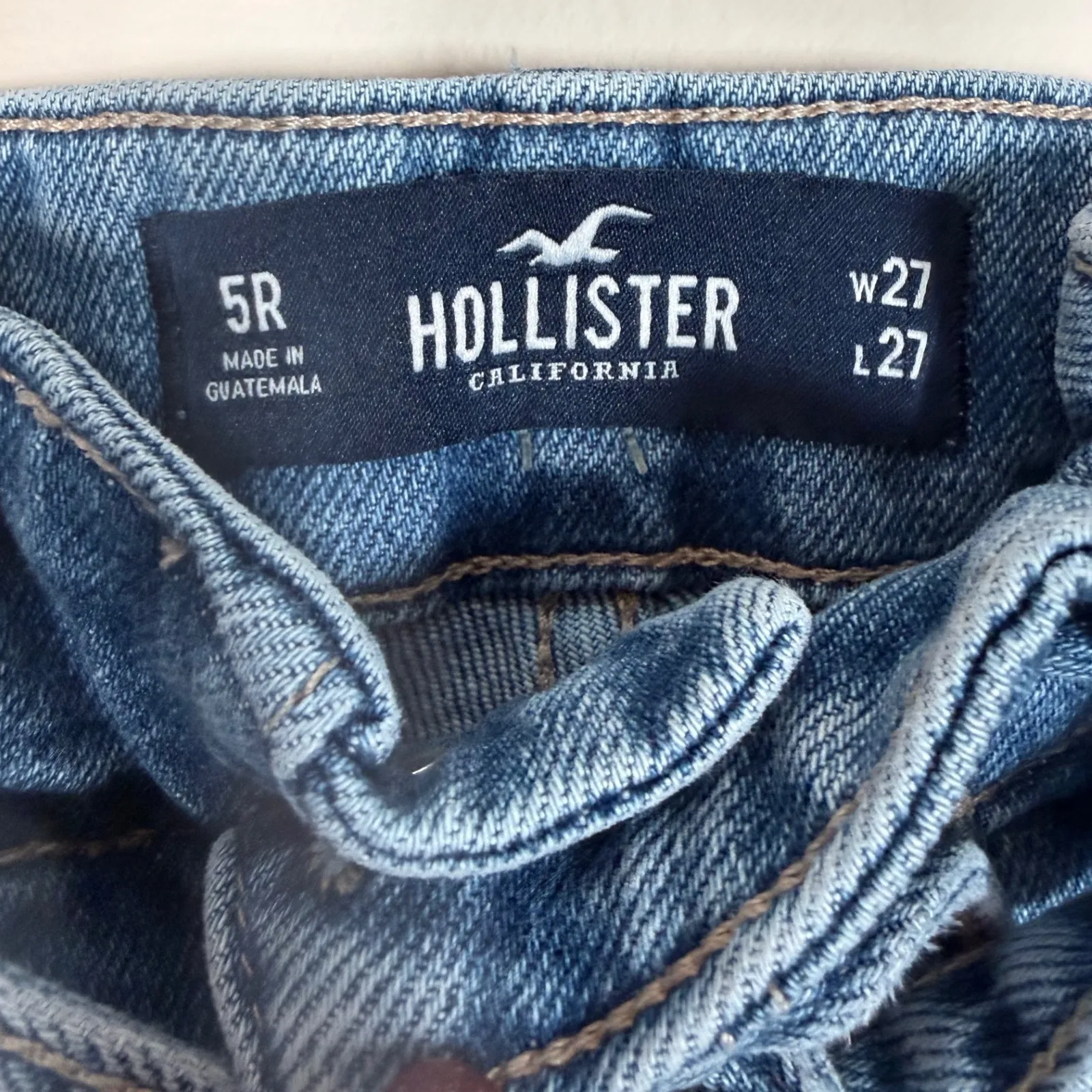 Hollister California Jeans size 5R Blue Denim Paperbag Waist Belted Straight Leg - Image 2