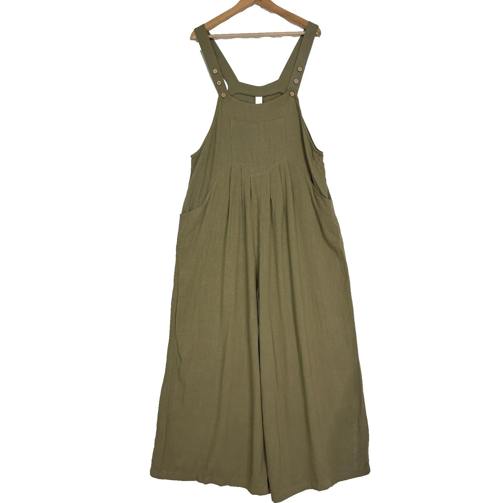 NWT ANRABESS Womens Overalls Jumpsuit Loose Adjustable Straps Bib Wide Leg Sz L Green Size L - Image 3