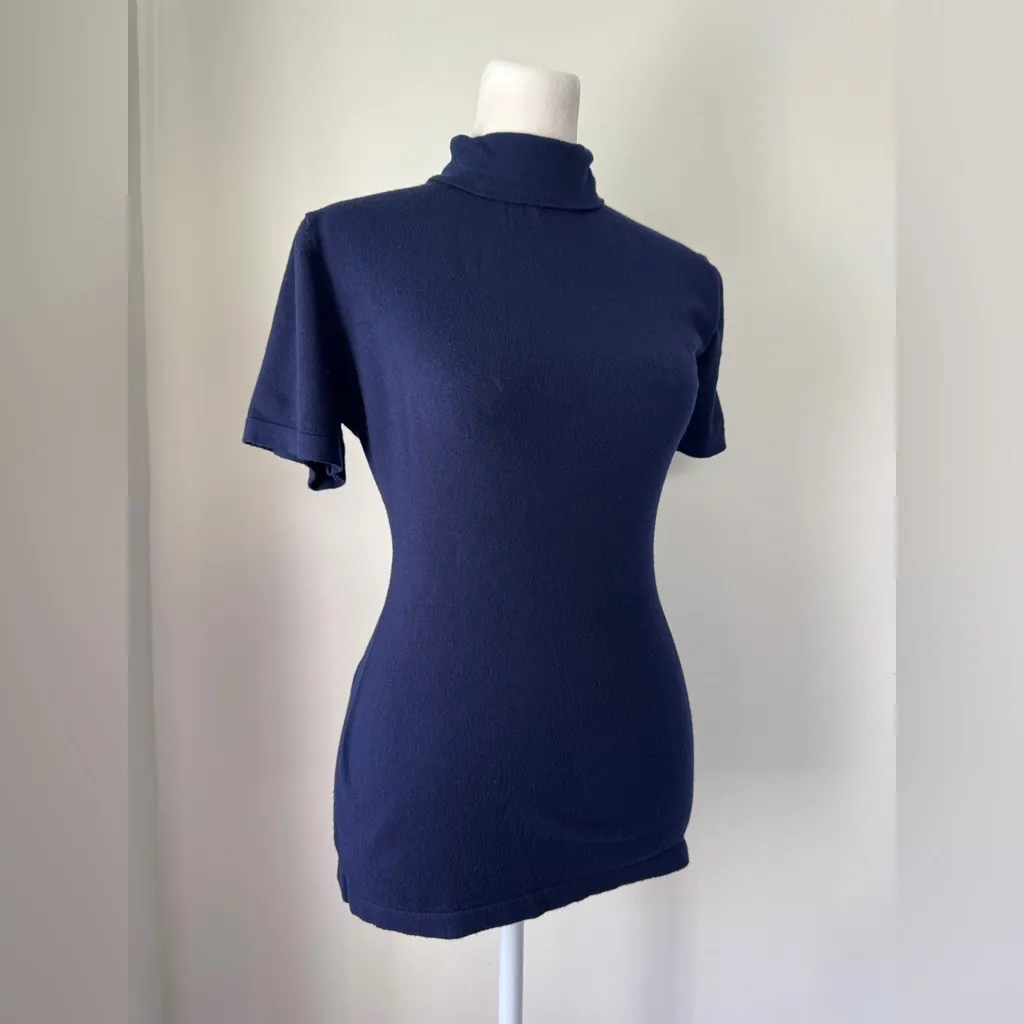 Abollria Navy Blue Short Sleeve Turtleneck Sweater Size M - Image 7