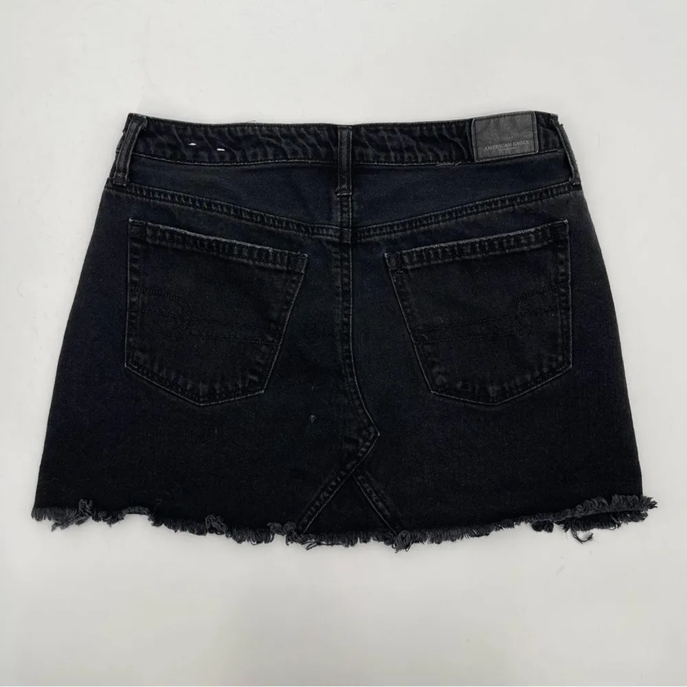 AMERICAN EAGLE Skirt Black Denim Jean Skirt Button Down Fly Mini Short Size 6 - Image 2