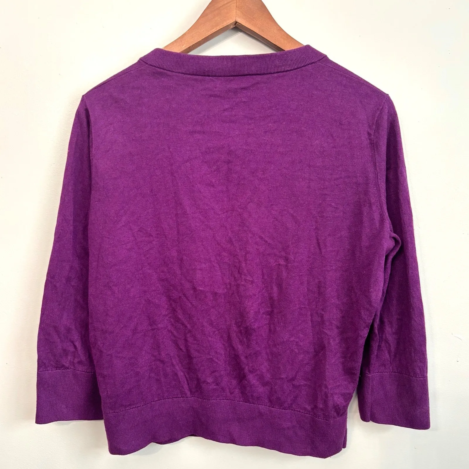 Kate Spade Size L Purple Jewel Button Cardigan Sweater 3/4 Sleeve Cotton Silk - Image 5