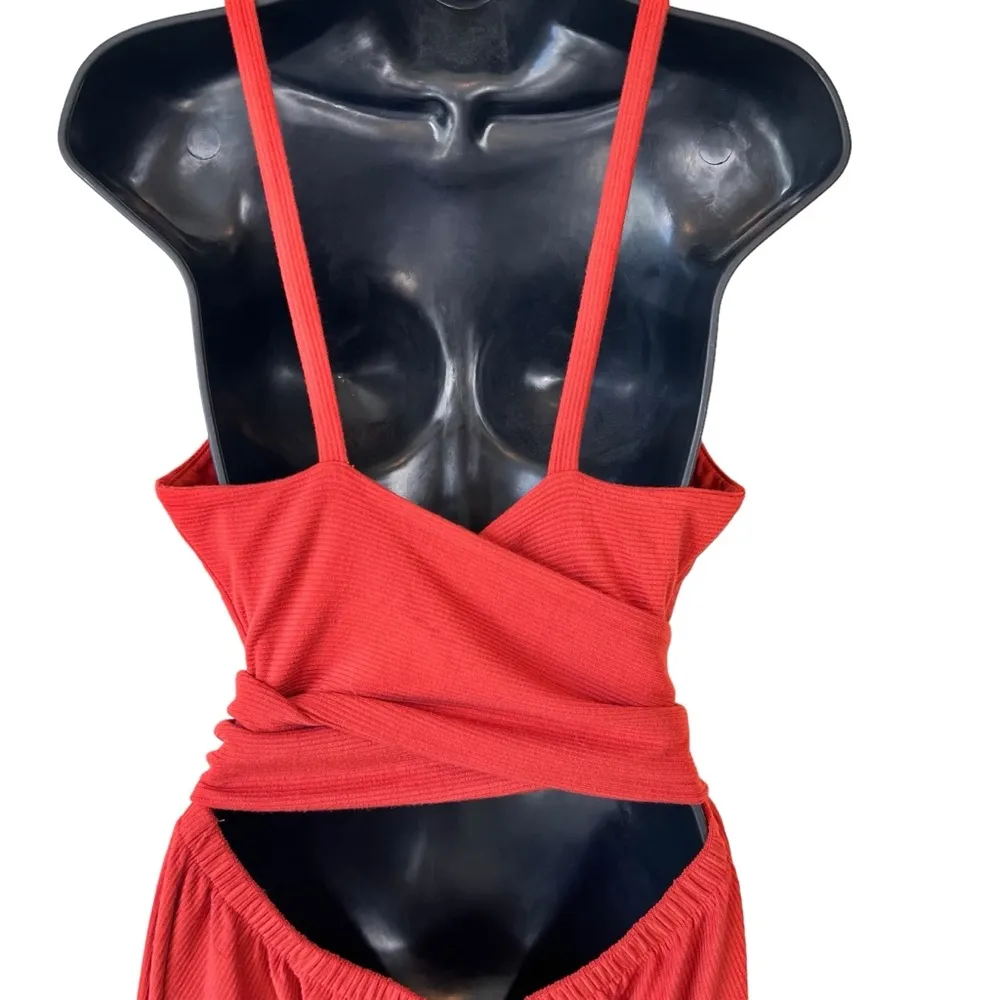 LOFT Orange Ribbed Sleeveless Tie-back Wide-Leg Jumpsuit - Image 8