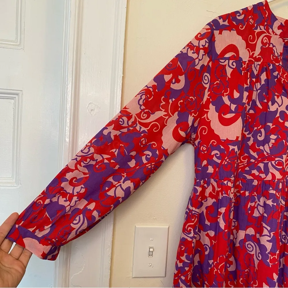 RO’S GARDEN Tyler Abstract Print Cotton Mini Shirt Dress Red/Purple Sz Large Red - Image 7