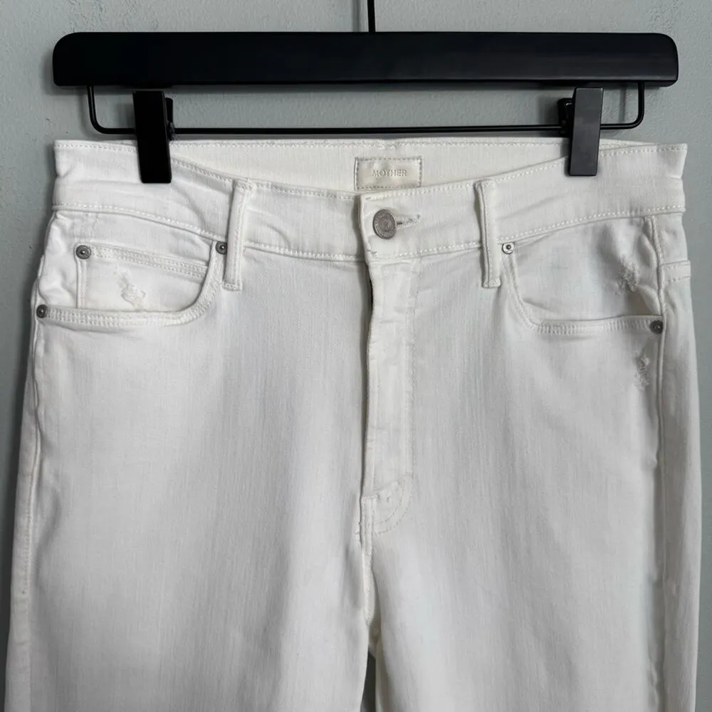 MOTHER Denim Stunner Zip Ankle Step Fray Jeans in Little Miss Innocent Rinse 27 White - Image 5