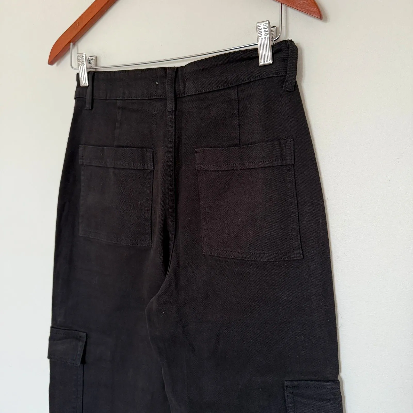 Annie Wear Raw Hem Black Cargo Wide Leg Cropped Jeans Edgy Utility Streetwear M Size M - Image 4