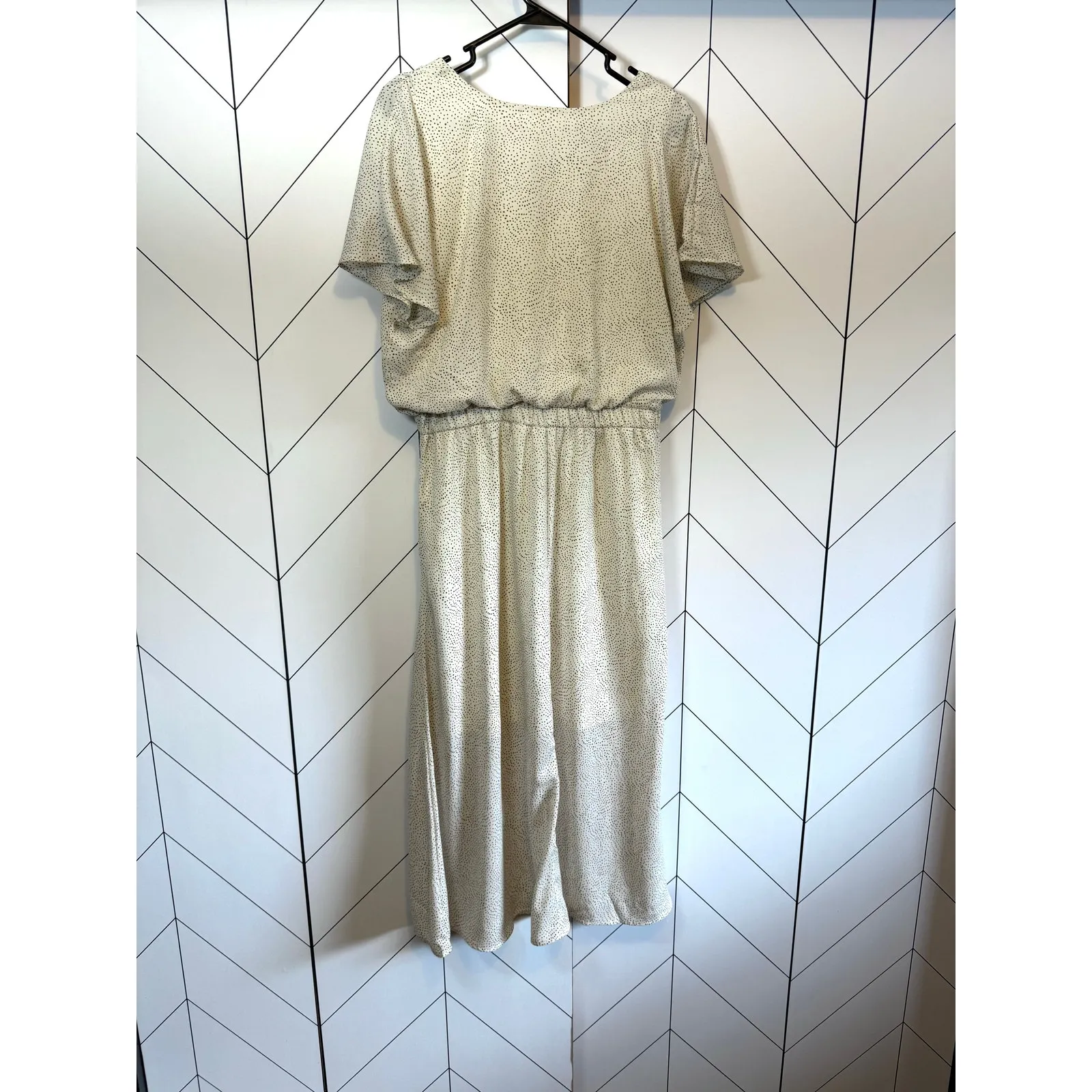 Sienna Sky Women’s XL White Brown Polka Dot V-neck Short Sleeve dress Pockets - Image 2